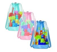 Yamobi Set de 3 sacs en filet pour jouets de plage pour enfants, sac à dos pour jouets de plage, garçons et filles