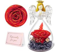 Yamonic Cadeau Femme Noel Rose Eternelle Ange Figurine en Verre Cadeau Maman Noel Fleur Eternelle,Ange Décoration Noel,Idee Cadeau Femme,Ange Gardien Cadeau Mamie,Cadeau Anniversaire Femme,Vraie Rose