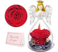 Yamonic Cadeau Femme Noel Rose Eternelle Ange Figurine en Verre Cadeau Maman Noel Fleur Eternelle,Ange Décoration Noel,Idee Cadeau Femme,Ange Gardien Cadeau Mamie,Cadeau Anniversaire Femme,Vraie Rose