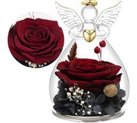 Yamonic Cadeau Fete des Meres, Rose Eternelle Cadeau Maman,Ange en Verre avec Fleur Eternelle Cadeaux Femme Mamie Amie, Cadeaux Fête des Mères Noel Saint Valentin Anniversaire,Vraie Rose