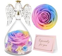 Yamonic Cadeau Fete des Meres, Rose Eternelle Fete des Meres,Fleur Eternelle Cadeau Maman,Ange Figurine en Verre Cadeau Femme,Cadeau Anniversaire Femme,Ange Gardien Cadeau Mamie,Ange Décoration
