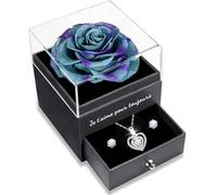 Yamonic Cadeau Saint Valentin Femme,Rose Eternelle avec Bijoux Argent 925 Cadeau Femme, Rose Préservée avec Collier Femmes,Je t'aime Coffret Cadeaux Saint Valentin Anniversaire Cadeaux Maman