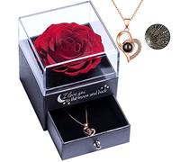 Yamonic Rose Eternelle avec Bijoux Coffret Cadeau Femme,Rose Préservée avec Collier Femme,Fleur Éternelle Cadeau Anniversaire Femme, Cadeaux Maman,Cadeaux Noel Saint-Valentin Fête des Mères,Vraie Rose