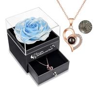 Yamonic Rose Eternelle avec Bijoux Coffret Cadeau Femme,Rose Préservée avec Collier Femme,Rose Éternelle Cadeau Anniversaire Femme Maman, Cadeau Noel Saint-Valentin Femme Fête des Mères,Vraie Rose
