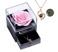 Yamonic Rose Eternelle avec Bijoux Femme Cadeau Saint Valentin pour Femmes,Rose Préservée avec Collier Femme, Coffret Cadeau Femmes, Fleur Éternellee Cadeaux Anniversaire Maman,Amour Cadeaux