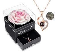 Yamonic Rose Eternelle avec Bijoux Femme Cadeau Saint Valentin pour Femmes,Rose Préservée avec Collier Femme, Coffret Cadeau Femmes, Fleur Éternellee Cadeaux Anniversaire Maman,Amour Cadeaux