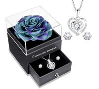 Yamonic Rose Eternelle avec Parure de Bijoux Brillante, Cadeau Anniversaire Femme,“Je t'aime pour Toujours”en Italien Imprimé sur la Boîte, Cadeaux de Saint-Valentin pour Elle,Vraie Rose