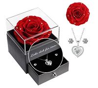 Yamonic Rose Eternelle avec Parure de Bijoux Brillante, Cadeau Anniversaire Femme,“Je t'aime pour Toujours”en Allemand Imprimé sur la Boîte, Cadeaux de Saint-Valentin pour Elle,Vraie Rose