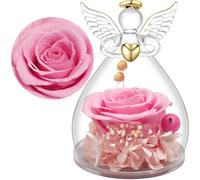 Yamonic Rose Eternelle Cadeau Femme,Ange en Verre avec Fleur Eternelle Cadeau Maman, Cadeaux Anniversaire Femme Maman Mamie Amie, Cadeaux Fête des Mères Saint Valentin,Vraie Rose