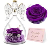 Yamonic Rose Eternelle Cadeau Femme,Ange Figurine en Verre avec Fleur Eternelle Cadeau Maman,Cadeau Anniversaire Femme,Ange Gardien Cadeau Mamie,Ange Décoration Noel,Cadeau Fete des Meres,Vraie Rose