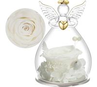 Yamonic Rose Eternelle Cadeau Femme,Ange Figurine en Verre avec Fleur Eternelle Cadeau Maman,Cadeaux Anniversaire Femme Mamie Amie,Ange Gardien Cadeaux Noël Fête des Mères,Vraie Rose Préservée