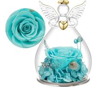 Yamonic Rose Eternelle Cadeau Femme,Ange Figurine en Verre avec Fleur Eternelle Cadeau Maman,Cadeaux Anniversaire Femme Mamie Amie,Ange Gardien Cadeaux Noël Fête des Mères,Vraie Rose Préservée