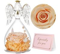 Yamonic Rose Eternelle Cadeau Femme, Fleur Eternelle Ange Gardien Cadeaux Maman,Ange Figurine Cadeau Anniversaire Femme,Rose Cadeaux Fete des Meres Saint Valentin Noel,Vraie Rose