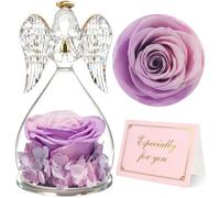 Yamonic Rose Eternelle Cadeau Femme, Fleur Eternelle Ange Gardien Cadeaux Maman,Ange Figurine Cadeau Anniversaire Femme,Rose Cadeaux Fete des Meres Saint Valentin Noel,Vraie Rose