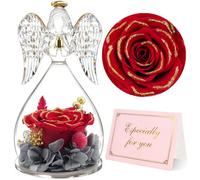 Yamonic Rose Eternelle Cadeau Femme, Fleur Eternelle Ange Gardien Cadeaux Maman,Ange Figurine Cadeau Anniversaire Femme,Rose Cadeaux Fete des Meres Saint Valentin Noel,Vraie Rose