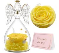 Yamonic Rose Eternelle Cadeau Femme, Fleur Eternelle Ange Gardien Cadeaux Maman,Ange Figurine Cadeau Anniversaire Femme,Rose Cadeaux Fete des Meres Saint Valentin Noel,Vraie Rose