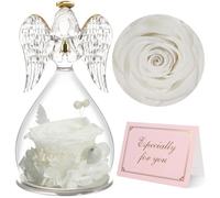 Yamonic Rose Eternelle Cadeau Femme, Fleur Eternelle Ange Gardien Cadeaux Maman,Ange Figurine Cadeau Anniversaire Femme,Rose Cadeaux Fete des Meres Saint Valentin Noel,Vraie Rose