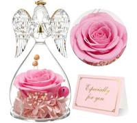 Yamonic Rose Eternelle Cadeau Femme, Fleur Eternelle Ange Gardien Cadeaux Maman,Ange Figurine Cadeau Anniversaire Femme,Rose Cadeaux Fete des Meres Saint Valentin Noel,Vraie Rose