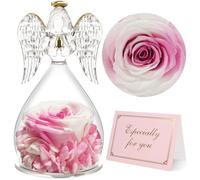 Yamonic Rose Eternelle Cadeau Femme, Fleur Eternelle Ange Gardien Cadeaux Maman,Ange Figurine Cadeau Anniversaire Femme Mamie,Ange Cadeau Noel Saint Valentin Fete des Meres,Vraie Rose