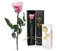 Yamonic Rose Eternelle Cadeau Femme Noel,Vraie Rose avec Tige Cadeau Anniversaire Femme,Fleur Éternelle,Fleur Préservée en Coffret Cadeau Noel Maman Saint-Valentin Femme, Rose Rouge