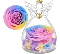 Yamonic Rose Eternelle Cadeau Femme pour Saint Valentin,Ange Gardien en Verre avec Fleur Eternelle Cadeau Anniversaire Maman Mamie Amie Cadeaux Saint Valentin Femme Fête des Mères,Vraie Rose
