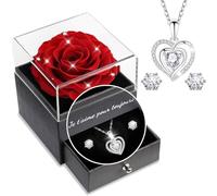 Yamonic Rose Eternelle Cadeau Femme,Rose Eternelle avec Bijoux Cadeau Anniversaire Femme, Fleur Préservée avec Collier Femme,Cadeaux Maman Coffret Cadeaux Noel Anniversaire Saint Valentin,Je t'aime