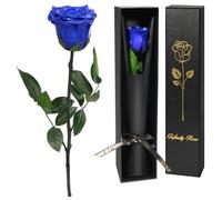 Yamonic Rose Eternelle Cadeau Femme,Vraie Rose avec Tige Cadeau Maman, Fleur Eternelle Cadeaux Anniversaire Femme,Fleur Préservée en Coffret Cadeaux Fete des Mere Saint Valentin, Rose Bleue