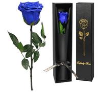 Yamonic Rose Eternelle Cadeau Femme,Vraie Rose avec Tige Cadeau Maman, Fleur Eternelle Cadeaux Anniversaire Femme,Fleur Préservée en Coffret Cadeaux Maman Noel Saint-Valentin Fete des Meres,Rose Bleue