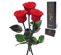 Yamonic Rose Eternelle Cadeau Femme,Vraie Rose avec Tige Cadeau Maman, Fleur Eternelle Cadeaux Anniversaire Femme,Fleur Préservée en Coffret Cadeaux Maman Noel Saint-Valentin Fete des Meres,3 Roses