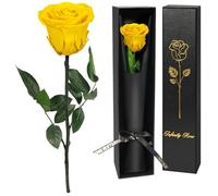 Yamonic Rose Eternelle Cadeau Femme,Vraie Rose avec Tige Cadeau Maman, Fleur Eternelle Cadeaux Anniversaire Femme,Fleur Préservée en Coffret Cadeaux Maman Noel Saint-Valentin Fete des Meres,Rose Jaune