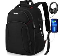 YAMTION Sac à dos de Voyage Avec Compartiment pour Ordinateur Portable, Compatible TSA Avec Port de Charge USB,Sac pour Ordinateur Portable de 17,3 Pouces pour Travail d'affaires,Homme Femme(Noir)