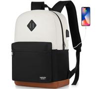 YAMTION Sac à dos d'école de 43,2 cm pour femme, sac à dos classique, sac à dos universitaire, sac à dos pour adolescents, garçons et filles, noir et beige