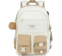 YAMTION Sac à Dos d'école pour Adolescente, Sac à Livres Avec Compartiment pour Ordinateur Portable pour étudiantes (Kaki beige, fit 15.6 inch pc)