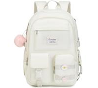 YAMTION Sac à Dos d'école pour Adolescente, Sac à Livres Avec Compartiment pour Ordinateur Portable pour étudiantes (Beige, fit 15.6 inch pc)