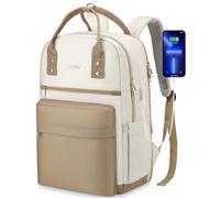 YAMTION Sac à Dos Femme 17 Pouces Sac à Dos pour Prdinateur Portable avec Port USB pour Collège Voyage Loisir Travail Affaire,TSA Amicale,Kaki Beige
