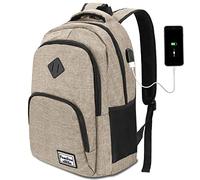 YAMTION Sac à dos scolaire, avec port de charge USB, pour ordinateur portable, université, voyage, travail, bureau, adolescents, beige, Beige, 15.6 pouces