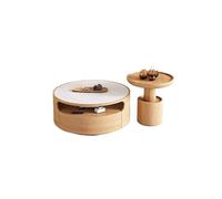 Yan Stone Table basse ronde en bois massif pour petit espace de vie, balcon, terrasse, salon
