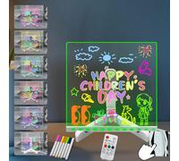 Yan-tech Tableau d'affichage LED en Acrylique avec Stylo 7 Couleurs 7,95 x 7,83 Pouces Bloc de Mots éclairé Veilleuse LED avec télécommande Tableau Blanc effaçable à Sec avec Support mémo, dessin