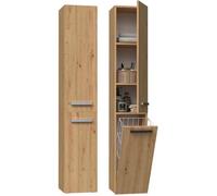 YANA - Meuble salle de bain avec panier à linge - 31x30x174 cm - Colonne rangement SDB