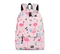 YANAIER Sac à dos d'école résistant à l'eau pour filles, adolescentes, sac à dos imprimé mignon, sac à dos pour ordinateur portable, sac à dos de voyage décontracté pour femme, Flamant rose, Taille