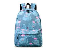 YANAIER Sac à dos d'école résistant à l'eau pour filles, adolescentes, sac à dos imprimé mignon, sac à dos pour ordinateur portable, sac à dos de voyage décontracté pour femme, Flamant rose bleu-1, L,