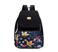 YANAIER Sac à dos tendance pour femme en nylon imperméable pour l'école, sac à dos décontracté, bleu/fleur, M, Classique