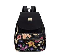YANAIER Sac à dos tendance pour femme en nylon imperméable pour l'école, sac à dos décontracté, floral/noir, Motif floral