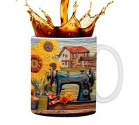 Yanayi Tasse à café pour quilteuses, tasses à thé imprimées à plat pour les amateurs de couture - 350 ml nouveauté tasse de machine à quilting cadeau pour femmes hommes, anniversaire, amateurs de