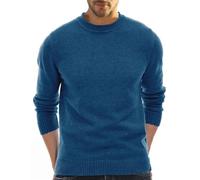 YANBLOS Pull Tricoté Hommen Col Rond Weich Langarm Pulli Pull Tricot Homme Winter Casual Warm Komfortabel Slim Fit Pull Couleur Unie Hommes G-Blue S