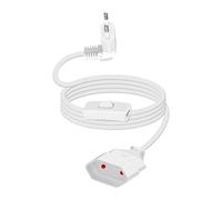 YANBORONSN Câble d'alimentation Européen à 90 degrés avec Interrupteur Câble A'alimentation, Rallonge 2,5A 250V, Câble d'alimentation avec Prise et Interrupteur Européens Plats (Blanc, Longtemps)