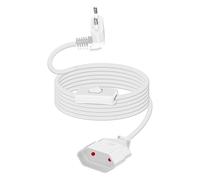 YANBORONSN Câble d'alimentation Européen à 90 degrés avec Interrupteur Câble A'alimentation, Rallonge 2,5A 250V, Câble d'alimentation avec Prise et Interrupteur Européens Plats, 0,75 mm2 (Blanc, 2M)