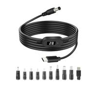 YANBORONSN Câble d'alimentation PD 140W USBC vers DC 5525 avec 10 embouts de connecteurs,câble de charge rapide USBC vers DC5,5x2,5mm avec affichage LED et réglage de tension 5V/9V/12V/15V/20V/28V(1M)
