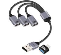 YANBORONSN Répartiteur USB 3 Ports 1 mâle vers 3 Femelles, concentrateur d'extension USB 1 en 3 Sorties Câble d'extension USB 2.0 pour données et Alimentation pour Voiture(25 cm)