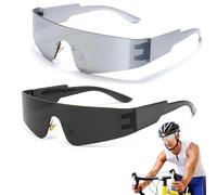 YanBous 2 Lunettes De Soleil Futuristes, Noir & Argent - Sans Monture, Pour Fêtes & Jeux De Rôle, Verres Miroirs, Idéales Pour Festival De Musique, Halloween & Carnaval